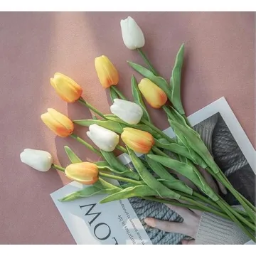 Chilsoby 30 Pcs Real Touch Artificial Tulip Flower Bouquet