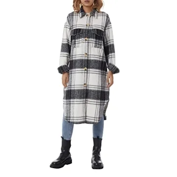 Nituyy Women's Plaid Cardigan Winter Trench Coat Fashion