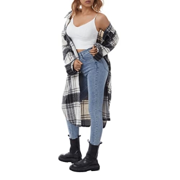 Nituyy Women's Plaid Cardigan Winter Trench Coat Fashion