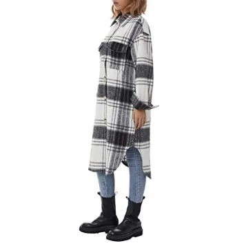 Nituyy Women's Plaid Cardigan Winter Trench Coat Fashion