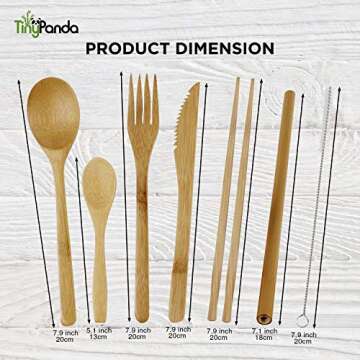 Bamboo Utensils | Bamboo Travel Cutlery Set | Reusable Utensils With Case | Camping Utensils To-Go | Bamboo Flatware Set | Travel Utensil Set | Eco Friendly Zero Waste Fork Spoon Knife Set Tiny Panda