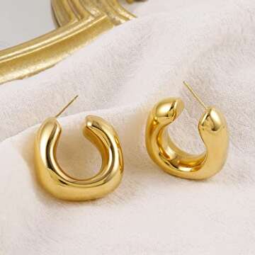 Chunky Gold Hoops Earrings for Women - Lightweight & Stylish