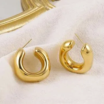 Chunky Gold Hoops Earrings for Women - Lightweight & Stylish