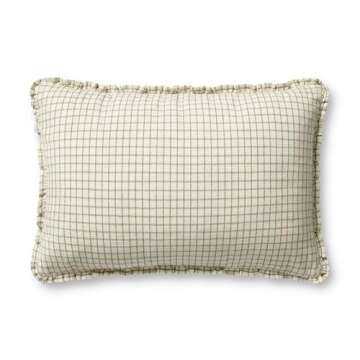 Loloi Dinah Pillow, 16x26 Cover Only, Ivory/Moss