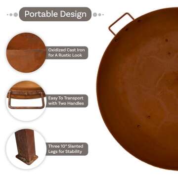 Sunnydaze 34-Inch Rustic Cast Iron Outdoor Raised Fire Pit Bowl with Handles - Oxidized Finish