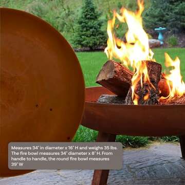 Sunnydaze 34-Inch Rustic Cast Iron Outdoor Raised Fire Pit Bowl with Handles - Oxidized Finish