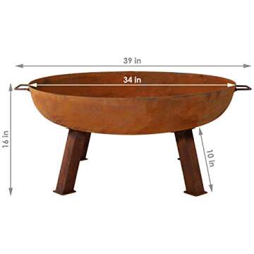 Sunnydaze 34-Inch Rustic Cast Iron Outdoor Raised Fire Pit Bowl with Handles - Oxidized Finish