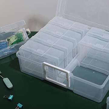 novelinks Thick Photos Organizer 4" x 6" Photo Storage Box with Handle - 8 Inner Photo Cases Photo Box Storage Picture Organizers and Storage (Clear)