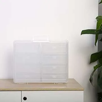 novelinks Thick Photos Organizer 4" x 6" Photo Storage Box with Handle - 8 Inner Photo Cases Photo Box Storage Picture Organizers and Storage (Clear)