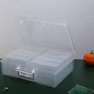 novelinks Thick Photos Organizer 4" x 6" Photo Storage Box with Handle - 8 Inner Photo Cases Photo Box Storage Picture Organizers and Storage (Clear)