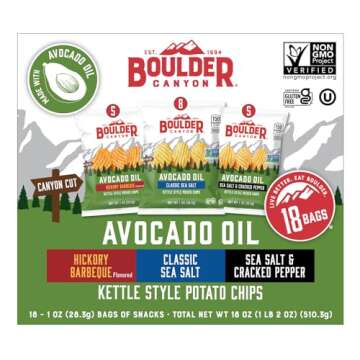 Boulder Canyon Avocado Oil Kettle Style Potato Chips Variety Pack, 18 Count - Gluten-Free, Non-GMO, ...