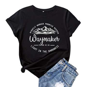 Mikialong Waymaker Tshirt Short Sleeve Jesus Shirts for Women Saying Christian T Shirts Women Cotton Faith Tshirt (as1, Alpha, x_l, Regular, Regular, Black)