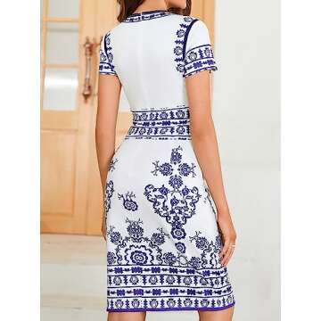 Floerns Women's Porcelain Print Work Sheath Business Pencil Dress Beige M