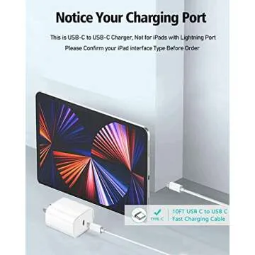 10FT iPad Charger Cord, 20W USB C Fast Charger with Long Charging Cable for iPad Pro 13/12/11 inch, iPad 10th Generation, iPad Air 13/11 inch 5th/4th, iPad Mini 6