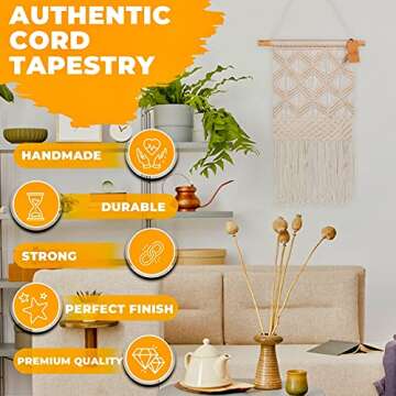 Gentle Crafts BoHo Macrame Hanging Wall Decor: Decorative Wall Art Cotton Rope Cord Woven Tapestry H...