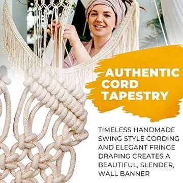 Gentle Crafts BoHo Macrame Hanging Wall Decor: Decorative Wall Art Cotton Rope Cord Woven Tapestry Home Decorations for the Living Room Kitchen Bedroom or Apartment