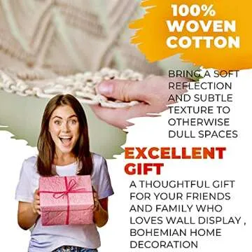 Gentle Crafts BoHo Macrame Hanging Wall Decor: Decorative Wall Art Cotton Rope Cord Woven Tapestry Home Decorations for the Living Room Kitchen Bedroom or Apartment