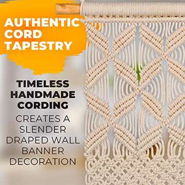 Gentle Crafts BoHo Macrame Hanging Wall Decor: Decorative Wall Art Cotton Rope Cord Woven Tapestry Home Decorations for the Living Room Kitchen Bedroom or Apartment