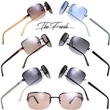 The Fresh Minimalist Semi-rimless Rectangular Sunglasses for Men Women - Exquisite Packaging (605b-Siver (Light Blue Temple), Gradient Blue)