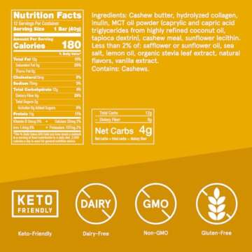 Bulletproof Lemon Cookie Collagen Protein Bars, Pack of 12, Keto-Friendly Snack with MCT Oil, Grass-fed Collagen, No Added Sugar