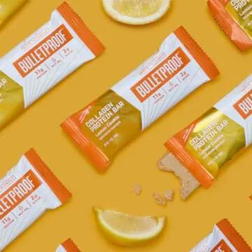 Bulletproof Lemon Cookie Collagen Protein Bars, Pack of 12, Keto-Friendly Snack with MCT Oil, Grass-fed Collagen, No Added Sugar