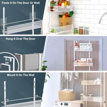 Over the Door Pantry Organizer - 6-Tier Mesh Basket Hanging & Wall Mounted Pantry Door Organizer, Ov...