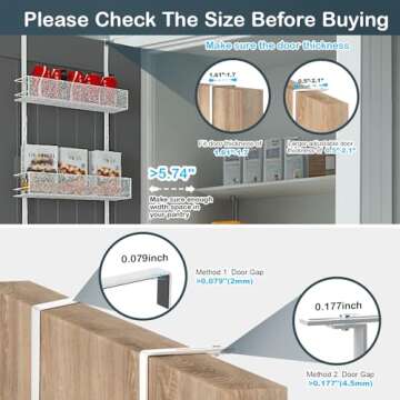 Over the Door Pantry Organizer - 6-Tier Mesh Basket Hanging & Wall Mounted Pantry Door Organizer, Over the Door Spice Rack with Adjustable Hooks for Kitchen, Bathroom, Bedroom, Storage Room (White)