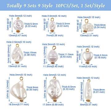 Cheriswelry 90Pcs White Pearl Pendants ABS Imitation Plastic Pearl Dangle Charms with Iron Alloy Fin...