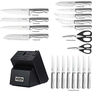 McCook® Knife Sets,German Stainless Steel Kitchen Knives Block Set with Built-in Sharpener
