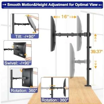 HUANUO Single Monitor Stand Desk Mount, Extra Tall 39 Inch Fully Adjustable Stand Computer Mount for 13-32 In Screen, Ultra Wide Screen to 35in, Monitor Arm Holds up to 22lbs with C Clamp/Grommet Base