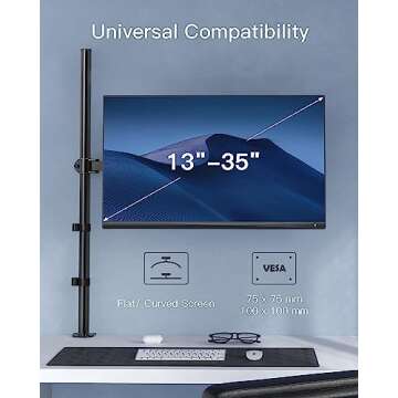 HUANUO Single Monitor Stand Desk Mount, Extra Tall 39 Inch Fully Adjustable Stand Computer Mount for 13-32 In Screen, Ultra Wide Screen to 35in, Monitor Arm Holds up to 22lbs with C Clamp/Grommet Base
