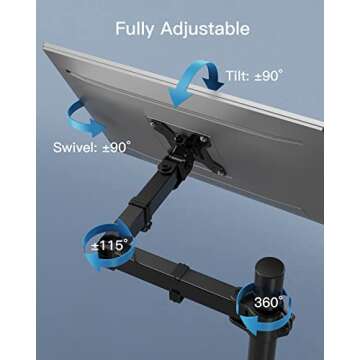 HUANUO Single Monitor Stand Desk Mount, Extra Tall 39 Inch Fully Adjustable Stand Computer Mount for 13-32 In Screen, Ultra Wide Screen to 35in, Monitor Arm Holds up to 22lbs with C Clamp/Grommet Base