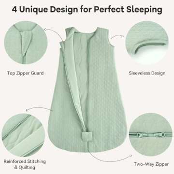 Unnivoll Baby Sleep Sack 6-12 Months TOG 2.5 Winter Baby Wearable Blanket, 100% Cotton Fabric Newborn Infant Sleeping Sack 2-Way Zipper Quilted Baby Sleep Bag, Warm Soft Green