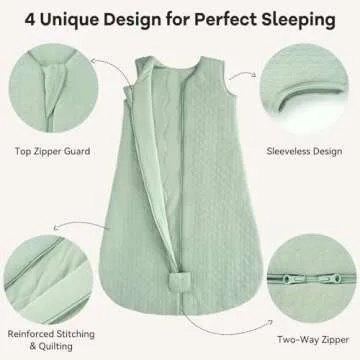 Unnivoll Baby Sleep Sack 6-12 Months TOG 2.5 Winter Baby Wearable Blanket, 100% Cotton Fabric Newborn Infant Sleeping Sack 2-Way Zipper Quilted Baby Sleep Bag, Warm Soft Green