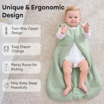 Unnivoll Baby Sleep Sack 6-12 Months TOG 2.5 Winter Baby Wearable Blanket, 100% Cotton Fabric Newborn Infant Sleeping Sack 2-Way Zipper Quilted Baby Sleep Bag, Warm Soft Green