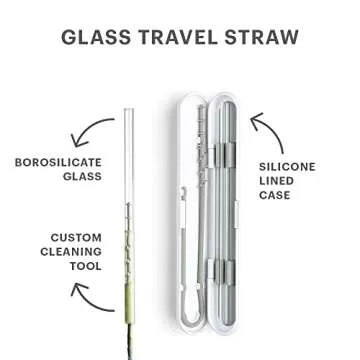 SOMA Glass Straw with Silicone Lined Travel Case and Cleaning Tool, 8-inch, Blush (501-16-01)