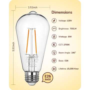 EDISHINE 6 Pack Dusk to Dawn LED Outdoor Light Bulb, Vintage Styled ST64 LED Edison Filament Bulb, 7...