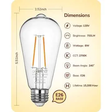 EDISHINE Dusk to Dawn LED Outdoor Light Bulbs – Vintage Style, 700LM, Energy-Efficient 8W