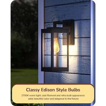 EDISHINE 6 Pack Dusk to Dawn LED Outdoor Light Bulb, Vintage Styled ST64 LED Edison Filament Bulb, 700LM 2700K Warm White with E26 Base, 8W Equivalent 60W, Light Sensing Outdoor, UL Listed