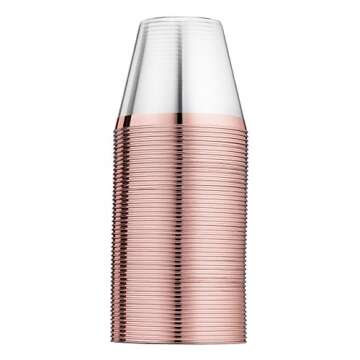 Munfix 100 Rose Gold Plastic Cups 9 Oz Clear Plastic Cups Old Fashioned Tumblers Rose Gold Rimmed Cups Fancy Disposable Wedding Cups Elegant Party Cups with Rose Gold Rim