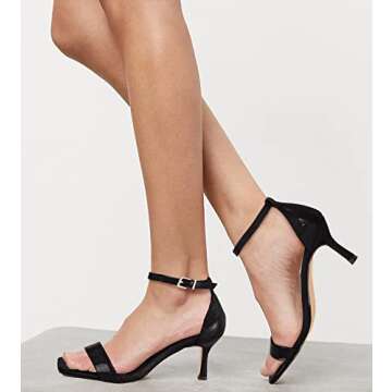 Coziavenue Womens Classic Dressy Summer Kitten Heel Sandals Open Square Toe Ankle Strap Stilettos