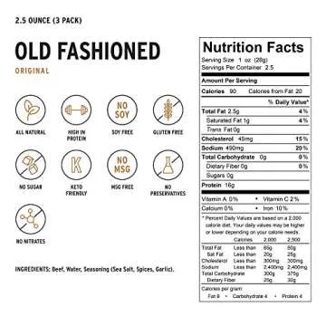 People's Choice Beef Jerky - Old Fashioned - Original - Healthy, Sugar Free, Zero Carb, Gluten Free, Keto Friendly, High Protein Meat Snack - Dry Texture - 2.5 Ounce, 1 Bag (Pack of 3)