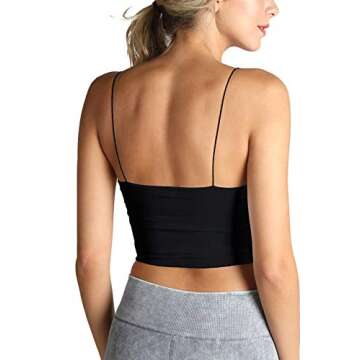 NIKIBIKI Women Seamless Spaghetti Strap Crop Top Cami, Made in U.S.A, One Size (Black)