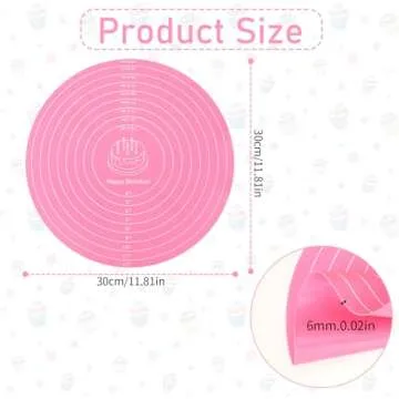 Silicone Baking Mat Cake Mat Round Silicone Baking Mat with Measurements for Cake Turntable Stand Pa...