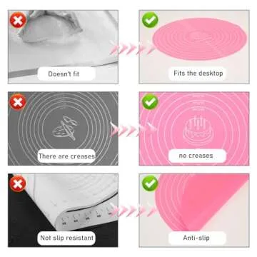 Silicone Baking Mat Cake Mat Round Silicone Baking Mat with Measurements for Cake Turntable Stand Pastry Baking Sheet, Non-Stick and Heat Resistant (Pink)