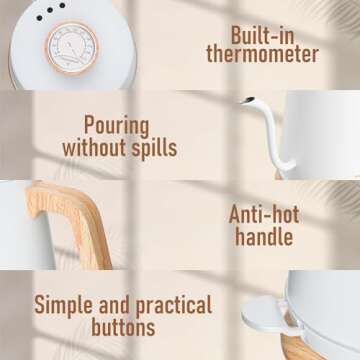 Nueve&Five Electric Gooseneck Kettle - Thermometer & Fast Heating