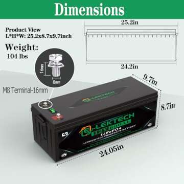 12V 600Ah LiFePO4 Lithium Battery Built-in 250A BMS, Up to 15000 Deep Cycle, Low Temperature Cut Off...