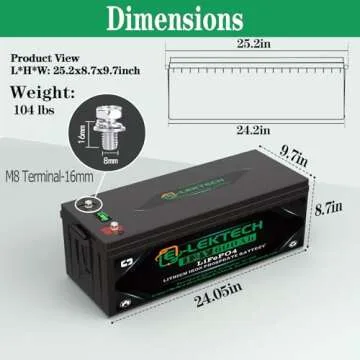 12V 600Ah LiFePO4 Lithium Battery Built-in 250A BMS, Up to 15000 Deep Cycle, Low Temperature Cut Off...