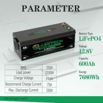 12V 600Ah LiFePO4 Lithium Battery Built-in 250A BMS, Up to 15000 Deep Cycle, Low Temperature Cut Off Lithium Battery, Perfect for RV, Solar, Marine, Camping, Off-Grid, Home Energy Storage