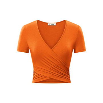 VETIOR Women's Deep V Neck Short Sleeve Crop Top in Orange
